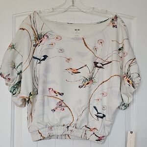 Anthropologie Cream Bird Print Blouse